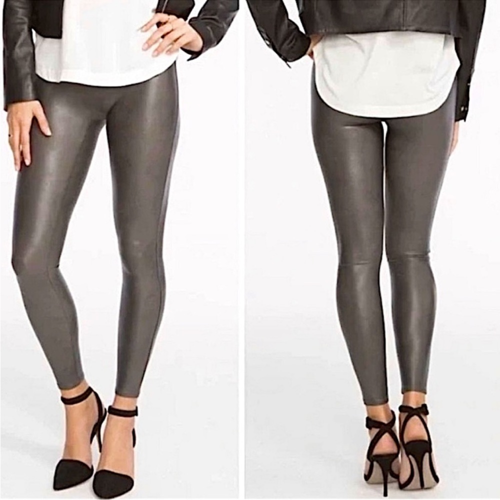 Spanx faux leather leggings in gunmetal grey, size S
